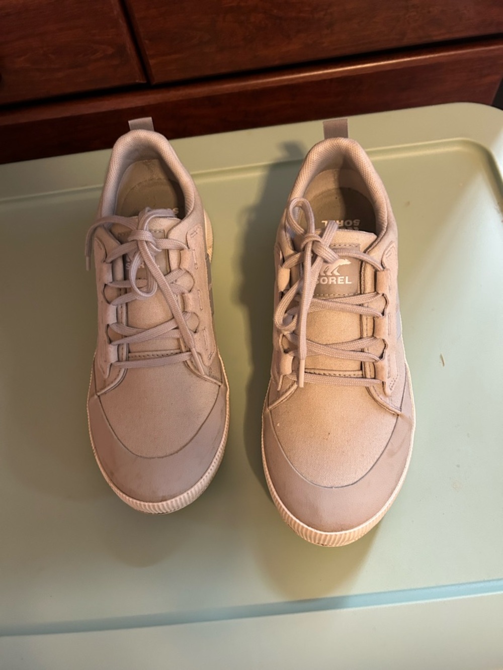 Sorel Women's Out and About Light Beige Lace-Up Sneakers Size 10